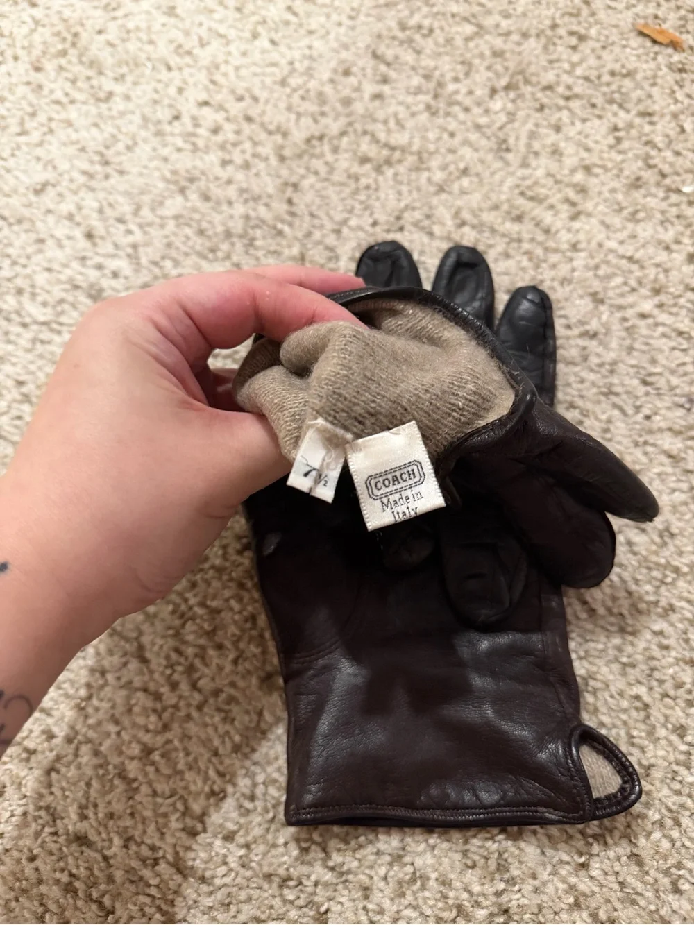 Vintage Coach Brown Leather & Cashmere Women’s Gloves